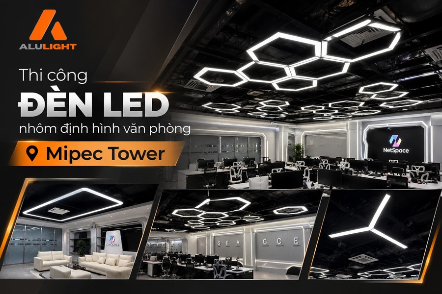 Thi công đèn LED nhôm định hình văn phòng Mipec Tower